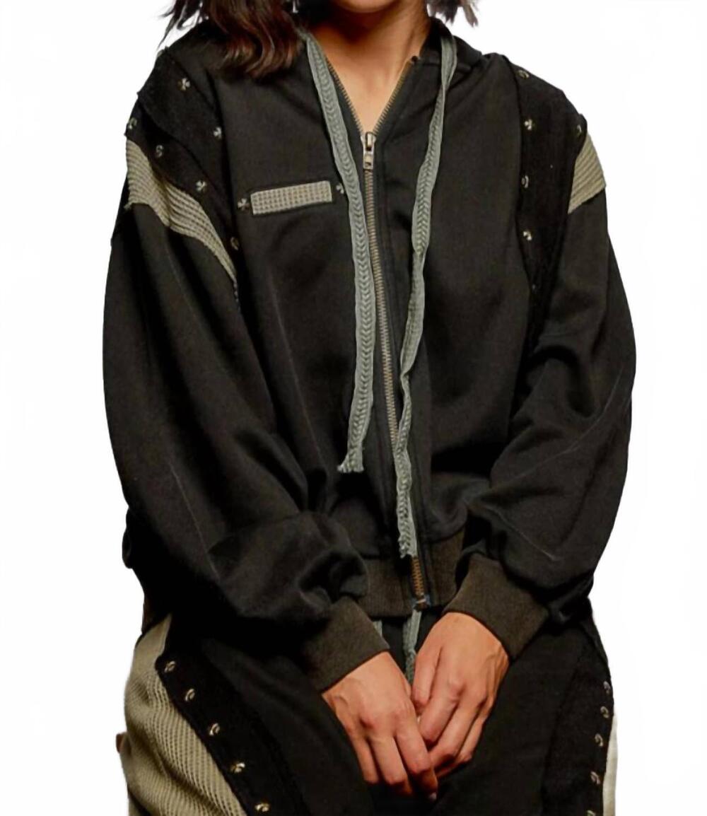 NEW POL french terry stud detail hoodie in black